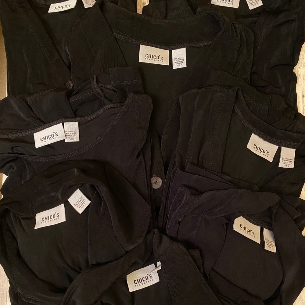 EIGHT (8) CHICOS ALL BLACK Tops, Dress, Tunic